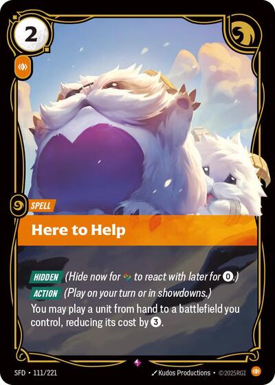 Riftbound card: Here to Help 111/221, Rare, Spiritforged
