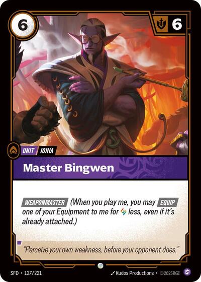 Riftbound card: Master Bingwen 127/221 from Spiritforged (Common), front of card