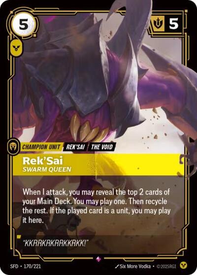 Riftbound card: Rek'Sai - Swarm Queen 170/221 from Spiritforged (Rare), front of card