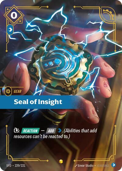 Riftbound card: Seal of Insight (Overnumbered) 229/221 from Spiritforged (Showcase), front of card