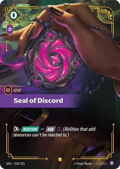 Riftbound card: Seal of Discord (Overnumbered) 234/221 from Spiritforged (Showcase), front of card