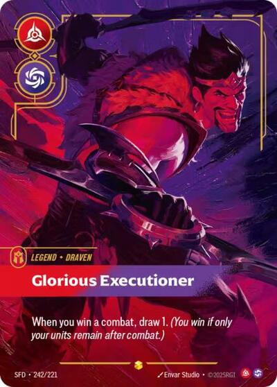 Riftbound card: Draven - Glorious Executioner (Overnumbered) 242/221 from Spiritforged (Showcase), front of card