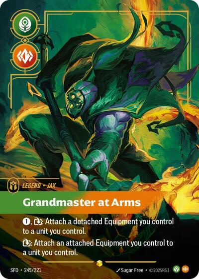 Riftbound card: Jax - Grandmaster At Arms (Overnumbered) 245/221 from Spiritforged (Showcase), front of card