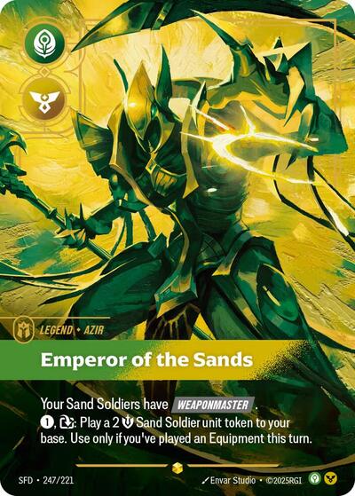 Riftbound card: Azir - Emperor of the Sands (Overnumbered) 247/221 from Spiritforged (Showcase), front of card