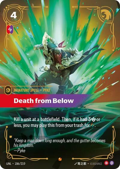 Riftbound card: Death from Below Epic 186/219 from Unleashed (Signature Spell), front of card