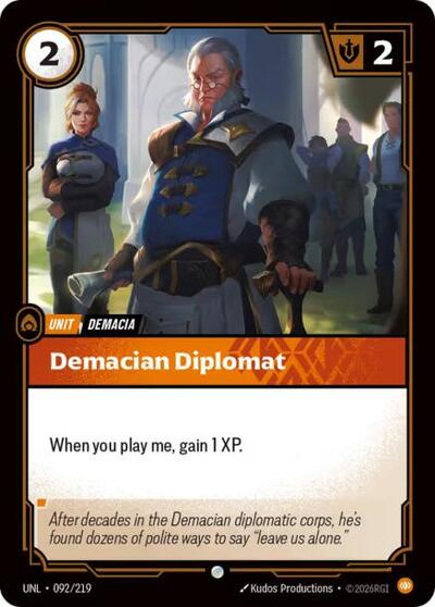 Riftbound card: Demacian Diplomat 092/219, Common, Unleashed