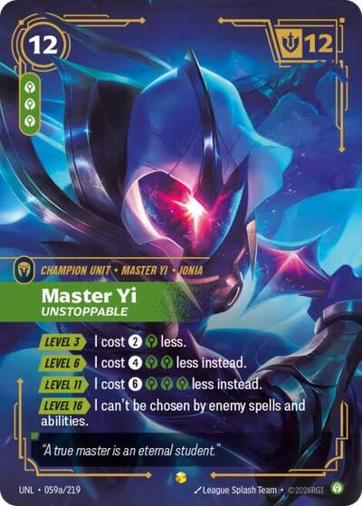 Riftbound card: Master Yi - Unstoppable (Alternate Art) 059a/219 from Unleashed (Showcase), front of card