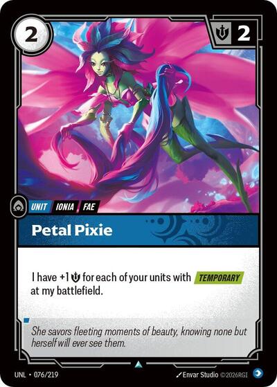 Riftbound card: Petal Pixie 076/219, Common, Unleashed