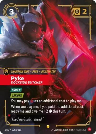 Riftbound card: Pyke - Dockside Butcher (Alternate Art) 028a/219 from Unleashed (Showcase), front of card