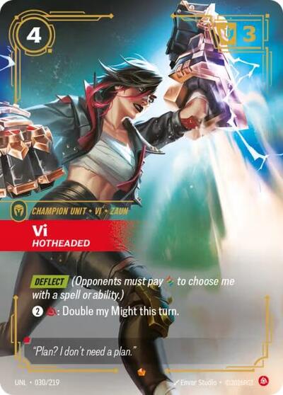 Riftbound card: Vi - Hotheaded 030/219 from Unleashed (Epic), front of card