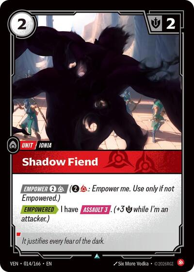 Riftbound card: Shadow Fiend 014/166 from Vendetta (Uncommon), front of card