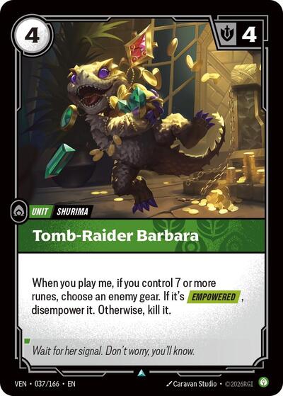 Riftbound card: Tomb-Raider Barbara 037/166 from Vendetta (Uncommon), front of card