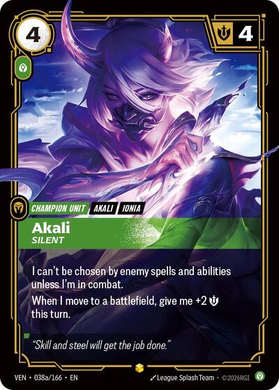 Riftbound card: Akali 038a/166 from Vendetta (Showcase), front of card