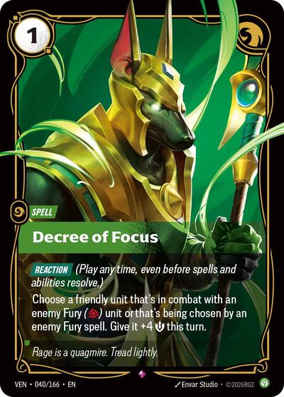 Riftbound card: Decree of Focus 040/166 from Vendetta (Rare), front of card