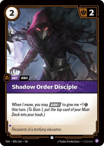 Riftbound card: Shadow Order Disciple 095/166 from Vendetta (Common), front of card