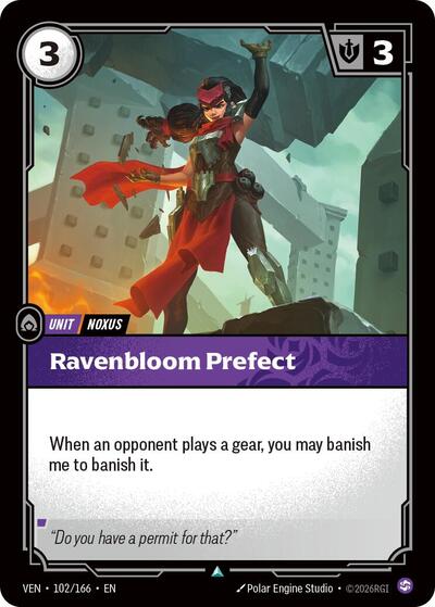Riftbound card: Ravenbloom Prefect 102/166 from Vendetta (Uncommon), front of card