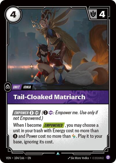 Riftbound card: Tail-Cloaked Matriarch 104/166 from Vendetta (Uncommon), front of card