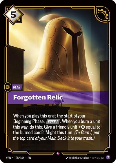Riftbound card: Forgotten Relic 108/166 from Vendetta (Rare), front of card