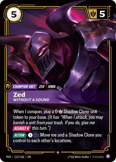 Riftbound card: Zed 112/166 from Vendetta (Rare), front of card