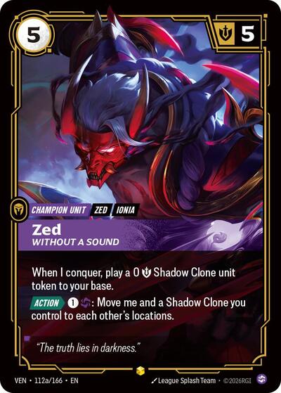 Riftbound card: Zed 112a/166 from Vendetta (Showcase), front of card