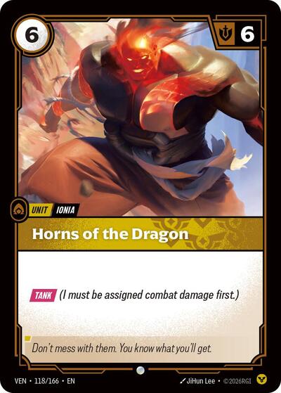 Riftbound card: Horns of the Dragon 118/166 from Vendetta (Common), front of card