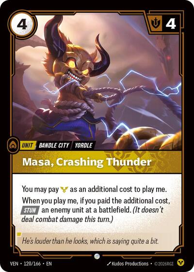 Riftbound card: Masa, Crashing Thunder 120/166 from Vendetta (Common), front of card