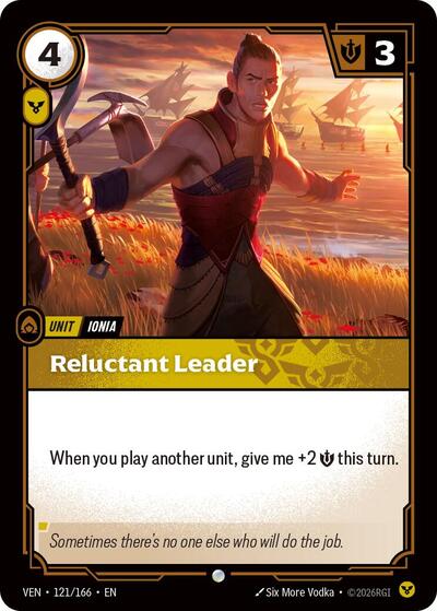 Riftbound card: Reluctant Leader 121/166 from Vendetta (Common), front of card