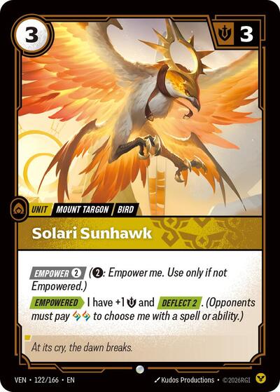Riftbound card: Solari Sunhawk 122/166 from Vendetta (Common), front of card