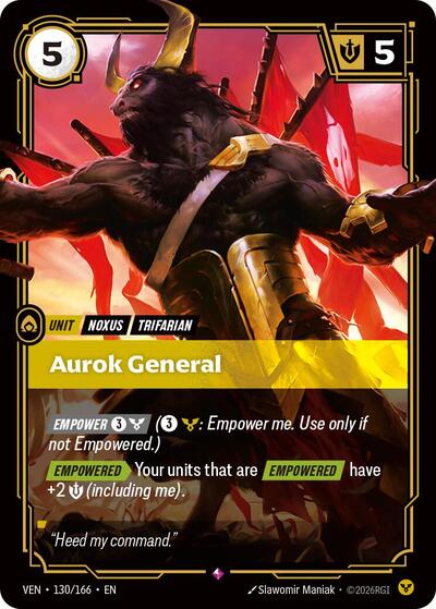 Riftbound card: Aurok General 130/166 from Vendetta (Rare), front of card