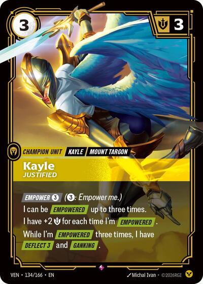 Riftbound card: Kayle 134/166 from Vendetta (Rare), front of card