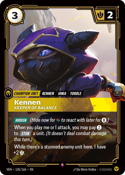 Riftbound card: Kennen 135/166 from Vendetta (Rare), front of card