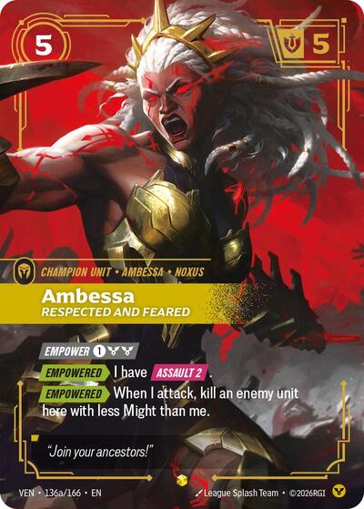 Riftbound card: Ambessa 136a/166 from Vendetta (Showcase), front of card