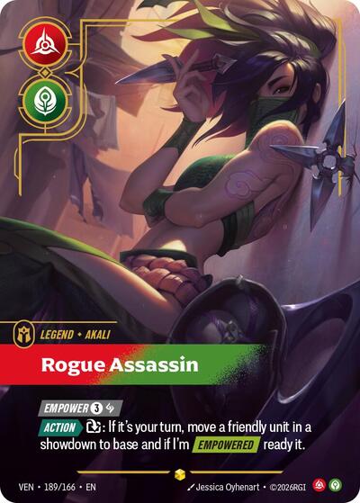 Riftbound card: Akali 189/166 from Vendetta (Showcase), front of card