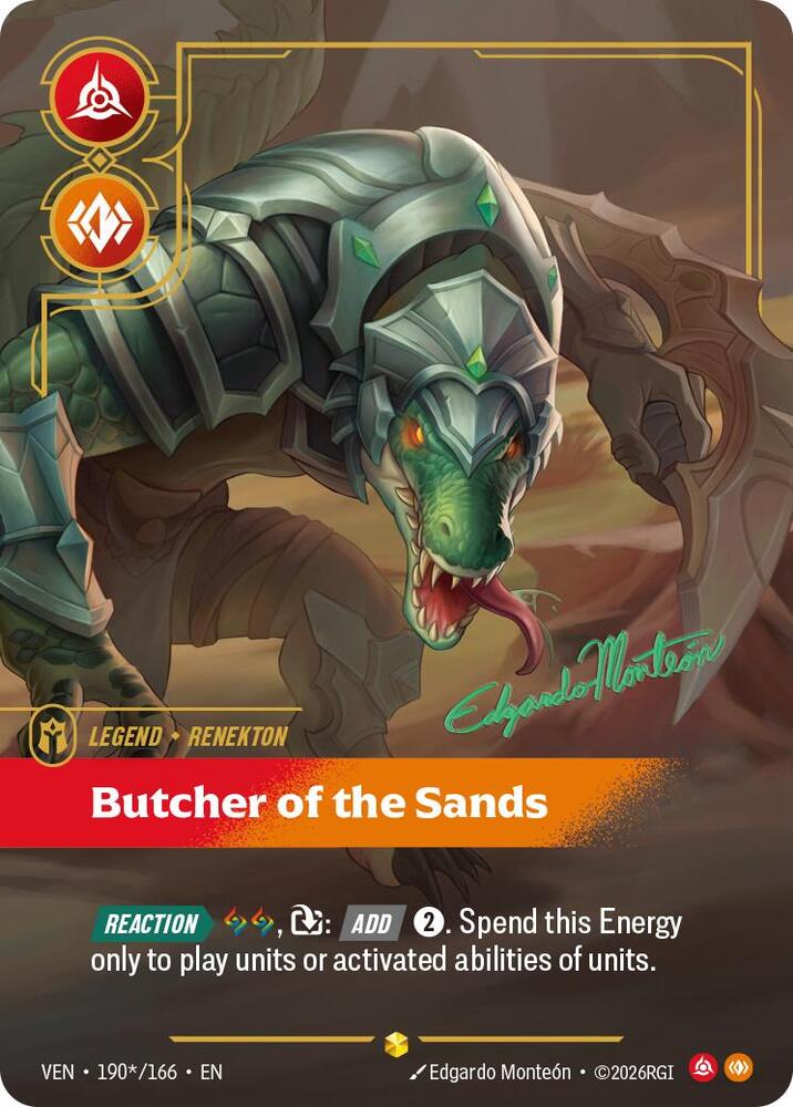 Riftbound card: 190*/166 Renekton from Vendetta (Showcase), front of card