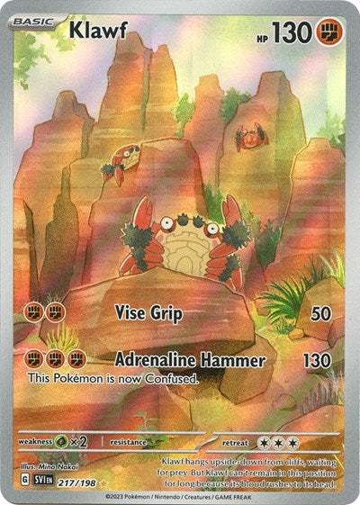 Pokémon card: Klawf 217/198 from Scarlet & Violet base set (Illustration Rare), Fighting type, front of card