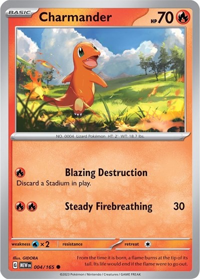 Pokémon card: Charmander 004/165 from 151 (SV2a) (Common), Fire type, front of card
