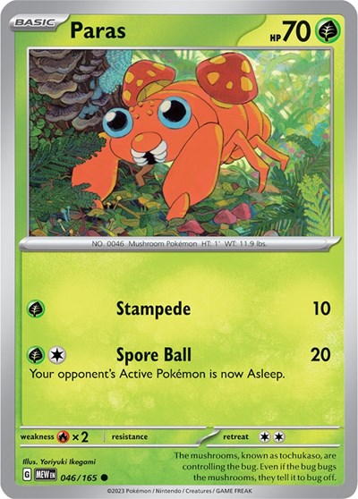Pokémon card: Paras 046/165 from 151 (SV2a) (Common), Grass type, front of card