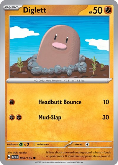 Pokémon card: Diglett 050/165 from 151 (SV2a) (Common), Fighting type, front of card