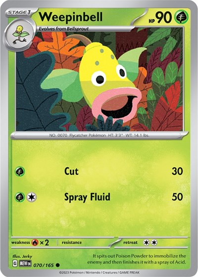 Pokémon card: Weepinbell 070/165 from 151 (SV2a) (Common), Grass type, front of card