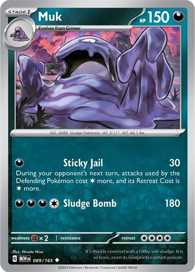 Pokémon card: Muk 089/165 from 151 (SV2a) (Uncommon), Darkness type, front of card