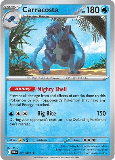 Pokémon card: Carracosta (Master Ball Pattern) 023/086 from Black Bolt (Rare), Water type, front of card