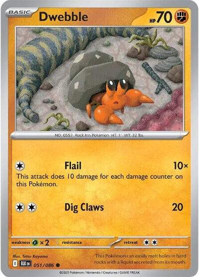Pokémon card: Dwebble 051/086 from Black Bolt (Common), Fighting type, front of card