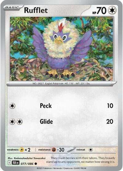 Pokémon card: Rufflet (Master Ball Pattern) 077/086 from Black Bolt (Common), Colorless type, front of card