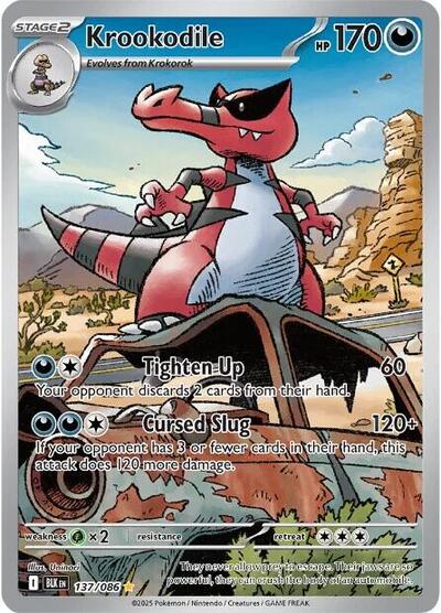 Pokémon card: Krookodile 137/086 from Black Bolt (Illustration Rare), Darkness type, front of card