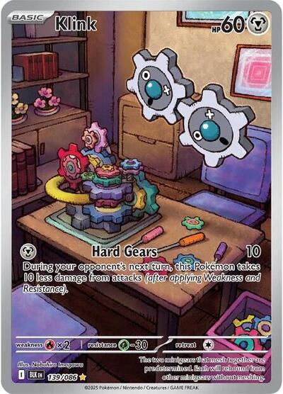 Pokémon card: Klink 139/086 from Black Bolt (Illustration Rare), Metal type, front of card