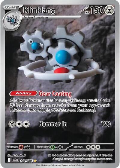Pokémon card: Klinklang 141/086 from Black Bolt (Illustration Rare), Metal type, front of card