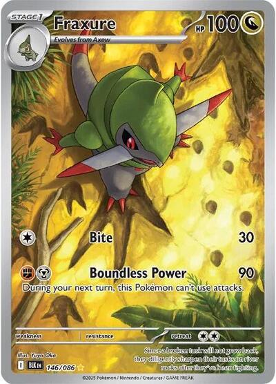 Pokémon card: Fraxure 146/086 from Black Bolt (Illustration Rare), Dragon type, front of card