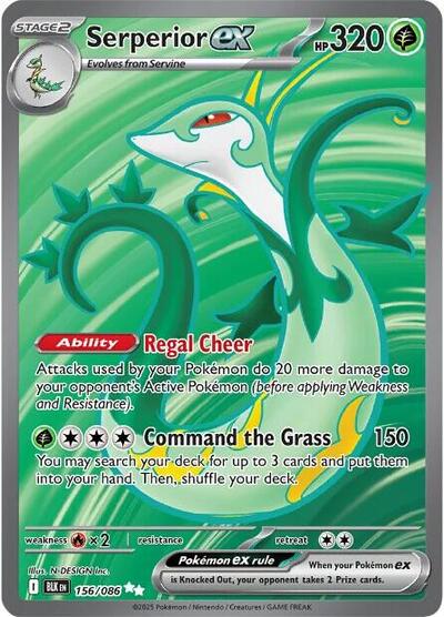Pokémon card: Serperior ex 156/086 from Black Bolt (Ultra Rare), Grass type, front of card