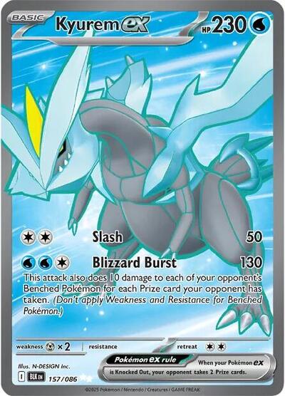 Pokémon card: Kyurem ex 157/086 from Black Bolt (Secret Rare), Water type, front of card