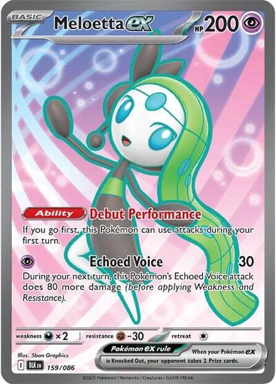 Pokémon card: Meloetta ex 159/086 from Black Bolt (Ultra Rare), Psychic type, front of card
